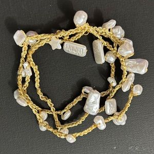 Handmade Gold Woven Bracelet with Pearls